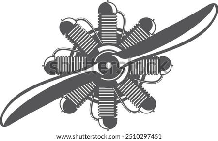 Retro plane propeller black icon. Aircraft engine drawing