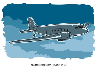 Retro plane in the sky, vector