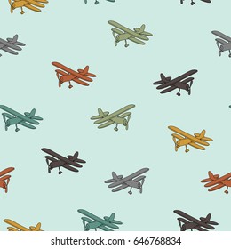 Retro planes in different trendy colors seamless pattern