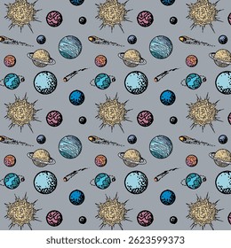 retro planet space cosmos pattern