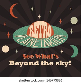Retro planetarium poster. Vector image.