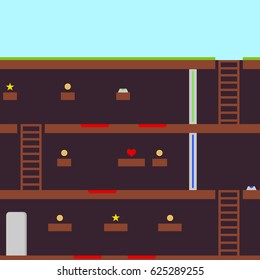 Retro platformer video games, passing game levels. Flat design, vector illustration, vector.