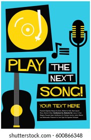 Retro Play The Next Song Poster With Mic Guitar And Turntable Illustration