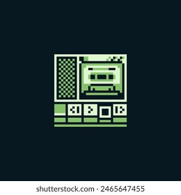 Retro reproductor de dispositivos de audio con Botones, pixel art icon, diseño para el juego del logotipo, etiqueta engomada, Web, App móvil, logotipo. Ilustración vectorial aislada.