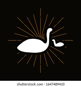 Retro plesiosaur silhouette. Ancient creatures, dinosaur badge. Prehistoric wildlife vector symbol