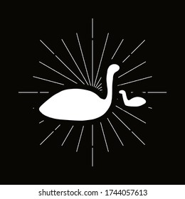 Retro plesiosaur silhouette. Ancient creatures, dinosaur badge. Prehistoric wildlife vector symbol