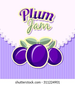 Retro plum jam label with title on striped background