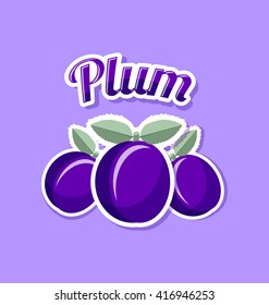 Retro plum with title on pale lilac background