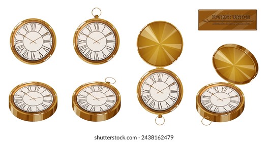 Retro pocket watch illustration material set_Antique