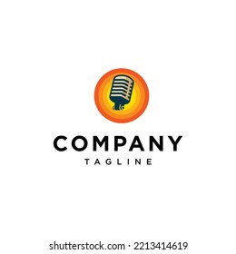 Retro podcast mic logo vector template