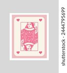 Retro Poker Art, Pink Ace King and Queen of Hearts Playing Card Posters