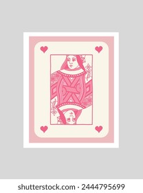 Retro Poker Art, Pink Ace King and Queen of Hearts Playing Card Posters