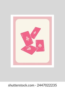 Retro Poker Art, Pink Ace King and Queen of Hearts Playing Card Posters