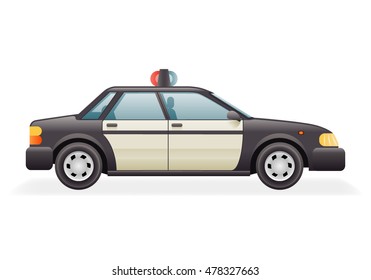 Retro Police Car Icon Isolated Realistic Design Vector Illustration