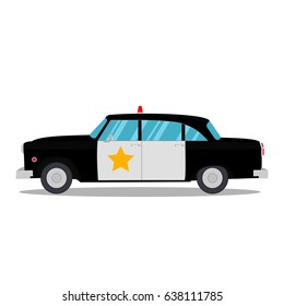 Retro police car isolated on a white background. Vector illustration