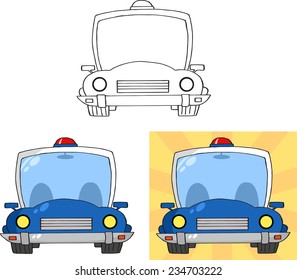 Retro Police Car. Vector Collection Set