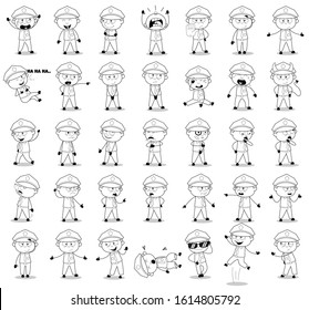 Retro Policeman Cop Poses - Set of Concepts Vector illustrations