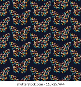 Retro polka dots create butterflies seamless regular pattern vector design for fashion,fabric ,wallpaper,and all prints on navy blue background color