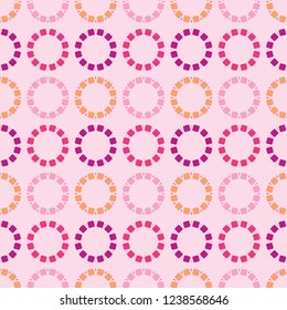 Retro Polka Dots Seamless Vector Pattern. Dotty Stripes Rings for 1950s Style Trendy Home Decor, Kawaii Packaging, Summer Fashion Prints Textiles, Girly Scrapbook Paper. Vintage Pink Purple Orange