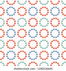 Retro Polka Dots Seamless Vector Pattern. Dotty Stripes Rings for 1950s Style Trendy Home Decor, Kawaii Packaging, Summer Fashion Prints Textiles, Kids Wheel Scrapbook Paper. Vintage Red White Blue
