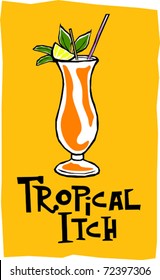 Retro Polynesian Tropical Itch Tiki Cocktail Drink Vector Illustration