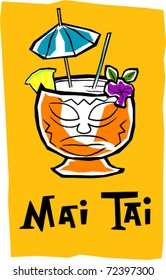 Retro Polynesian Tropical Mai Tai Tiki Cocktail Drink Vector Illustration