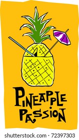 Retro Polynesian Tropical Pineapple Passion Tiki Cocktail Drink Vector Illustration