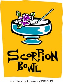 Retro Polynesian Tropical Scorpion Bowl Tiki Cocktail Drink Vector Illustration