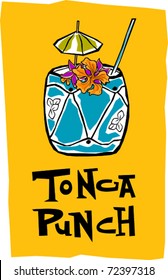 Retro Polynesian Tropical Tonga Punch Tiki Cocktail Drink Vector Illustration