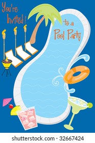 Retro Pool Party Invitation With Cocktails With Room For Text