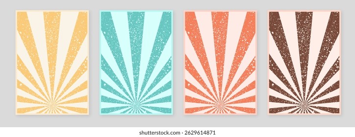 Retro pop art abstract background with light of sunburst. Starburst with halftone. Groovy 70s backgrounds. Sun ray retro background with flash. Vector illustration.