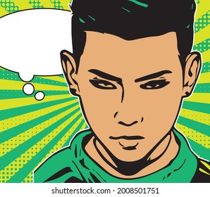 Retro Pop Art Asian Man - Original Concept - Hand Drawn Tablet Illustration