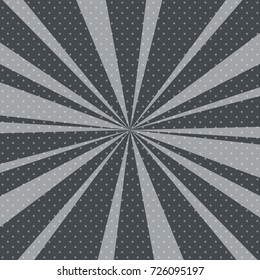Retro Pop Art Background with Sunbeam, Dots on Gray Background and the Sun's Rays , Vector Illustration