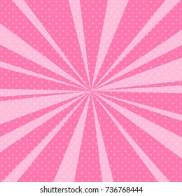 Retro Pop Art Background with Sunbeam, Dots on Pink Background and the Suns Rays , Vector Illustration