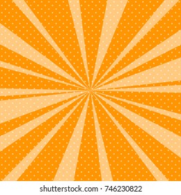 Retro Pop Art Background with Sunbeam, Dots on Orange Background and the Sun's Rays , Vector Illustration 