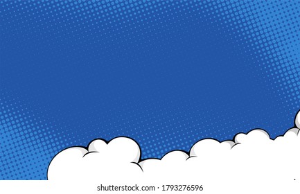 Retro Pop Comic Hintergrund mit Cloud und Dot Halftone. Cartoon-Vektorgrafik auf Blau