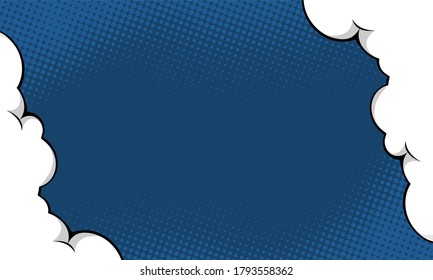 Retro Pop art comic background with cloud and Dot Halftone. Cartoon Vector Illustration on Blue