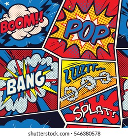 Retro Pop Art comic shout seamless pattern
