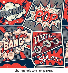 Retro Pop Art comic shout seamless pattern
