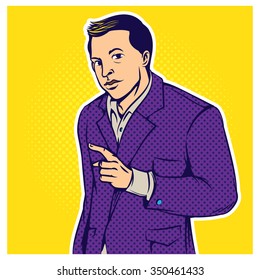 Retro pop art comic style illustration of businessman giving presentation