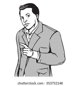 Retro pop art comic style illustration of businessman giving presentation