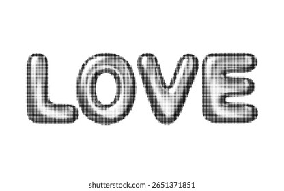 Retro pop art halftone LOVE vector illustration. Bold monochrome typography for Valentine's Day, romantic designs, and vintage style projects. Perfect for greeting cards and posters.