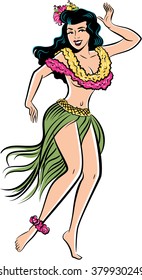 Retro Pop Art Hawaiian Hula Girl Dancing In A Grass Skirt