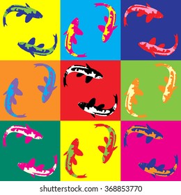 Retro pop art illustration fish koi