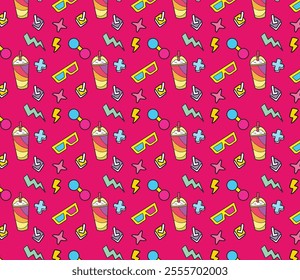 Retro Pop Art Seamless Pattern with Fun Icons