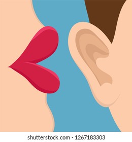 Retro Pop Art style Comic Style Book panel gossip girl whispering in ear secrets with pink cheek, rumor, word-of-mouth concept vector illustration