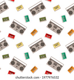 Retro Pop Eighties Boombox Radio Seamless Pattern. 80's Background Wallpaper