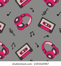 Retro Pop Eighties Radio Seamless Pattern. Futuristic 80's Background Wallpaper.