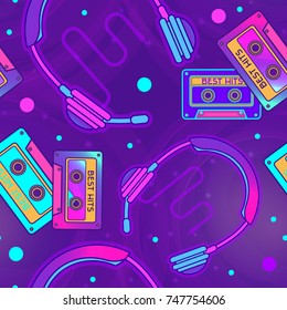 Retro Pop Eighties  Radio Seamless Pattern. Futuristic 80's Background Wallpaper