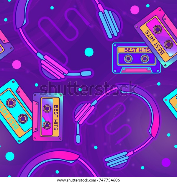 Retro Pop Eighties Radio Seamless Pattern Stock Vector Royalty Free